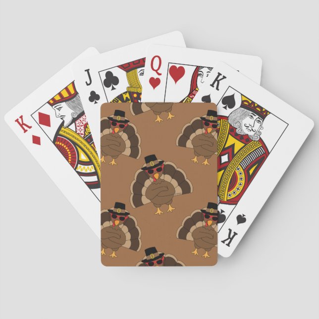 Cool Turkey Thanksgiving fun brown pattern Poker Cards (Back)