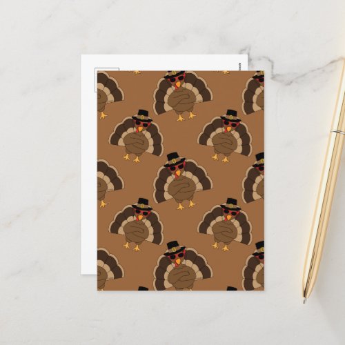 Cool Turkey Thanksgiving fun brown pattern Postcard