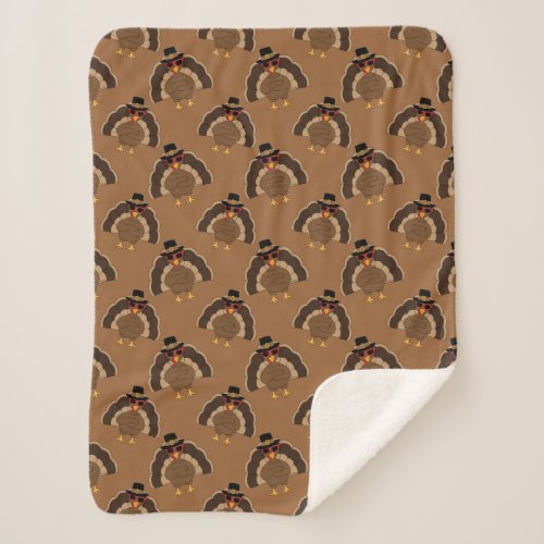 Cool Turkey Thanksgiving fun brown pattern Sherpa Blanket