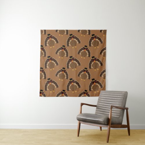 Cool Turkey Thanksgiving fun brown pattern Tapestry