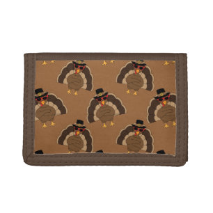 Cool Turkey Thanksgiving fun brown pattern Tri-fold Wallet