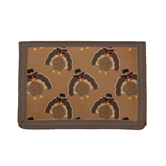 Cool Turkey Thanksgiving fun brown pattern Tri-fold Wallet (Front)