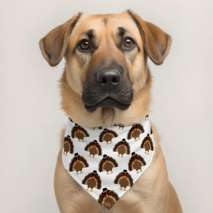 Cool Turkey Thanksgiving fun brown white pattern Pet Bandana Collar