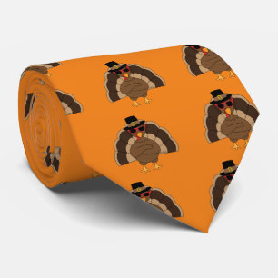 Cool Turkey Thanksgiving fun orange pattern  Neck Tie