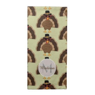 Cool Turkey w sunglasses Thanksgiving Monogram Cloth Napkin