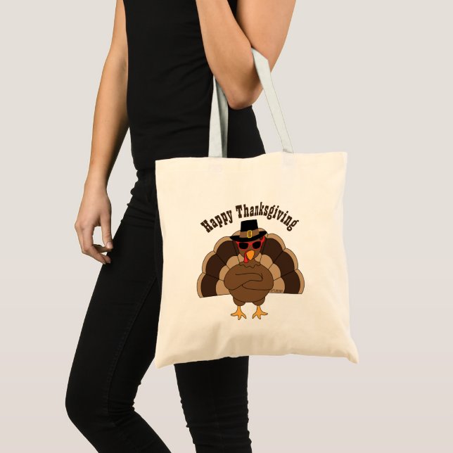 Cool Turkey with sunglasses Happy Thanksgiving Tote Bag (Front (Product))