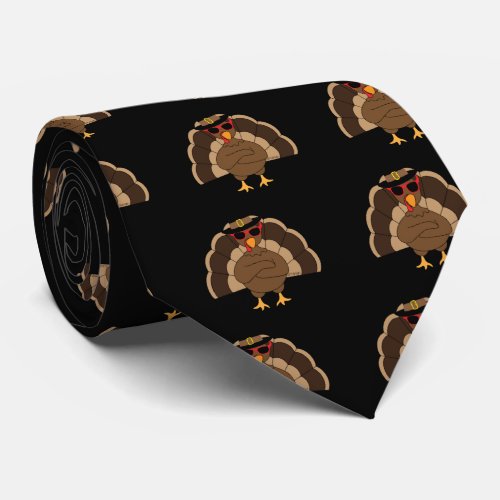 Cool Turkey with sunglasses Thanksgiving black Neck Tie