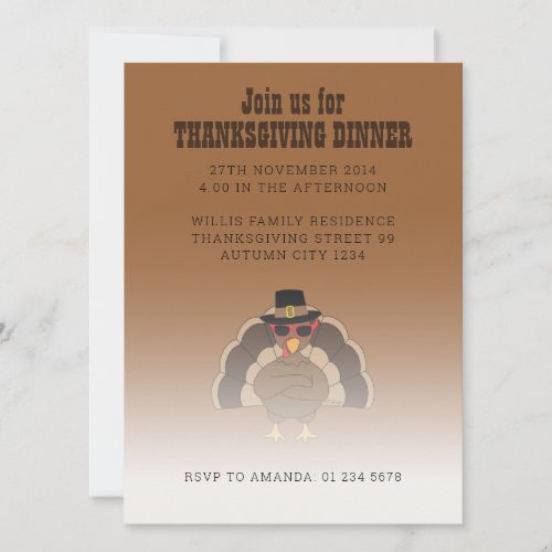 Cool Turkey with sunglasses Thanksgiving dinner Invitation