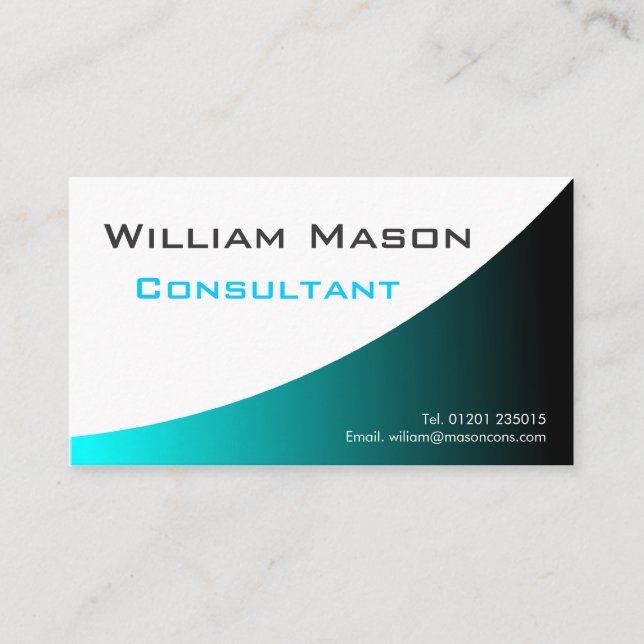 Cool Turqouise White Curved, Professional Business Business Card (Front)