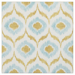 Cool turquoise and gold ikat tribal pattern fabric