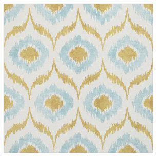 Cool turquoise and gold ikat tribal pattern fabric