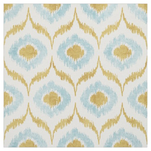 Cool turquoise and gold ikat tribal pattern fabric