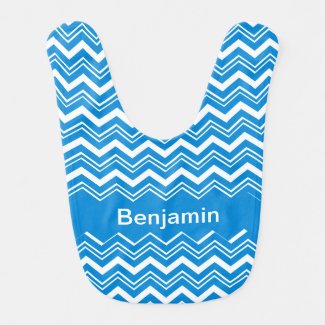 Cool Turquoise and White Zigzag  Baby Bib