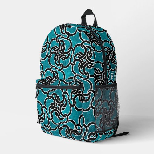 Cool Turquoise Blue Black Celtic Knot Add Monogram Printed Backpack