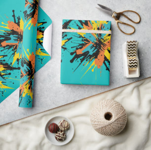 Cool Turquoise Blue Paintball Blast Paint Splatte Wrapping Paper