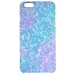 Cool Turquoise-Blue & Pink Glitter Clear iPhone 6 Plus Case