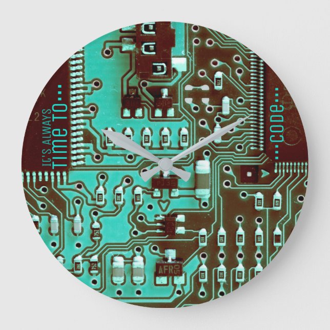 Cool turquoise blue printed circuit electronic PCB Large Clock (Front)