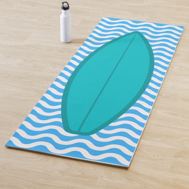 Cool Turquoise Blue Waves Surfing Yoga Mat (In Situ)