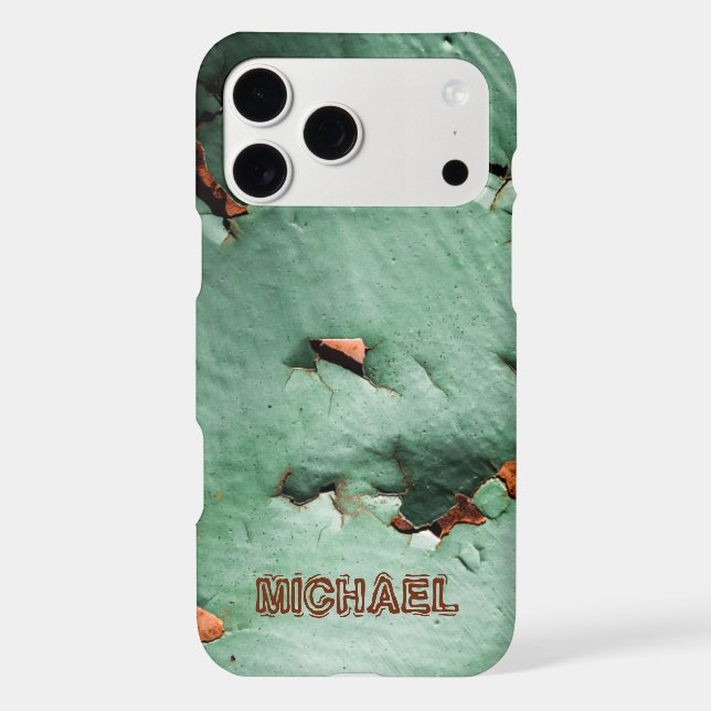 Cool turquoise brown rusty metal Your Custom name iPhone Case (Back)
