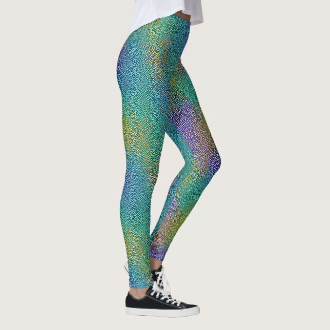 Cool Turquoise Chameleon Skin Colorful Aura Effect Leggings (Right)