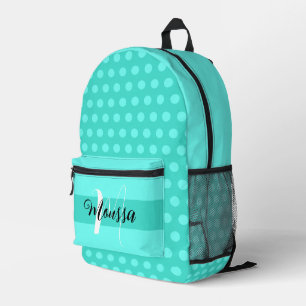 Cool Turquoise Color - Cute Initial Name Monogram Printed Backpack