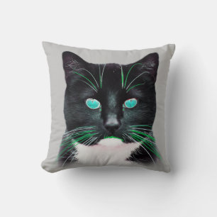 Cool Turquoise Eyed Cat Double Sided Throw Pillow