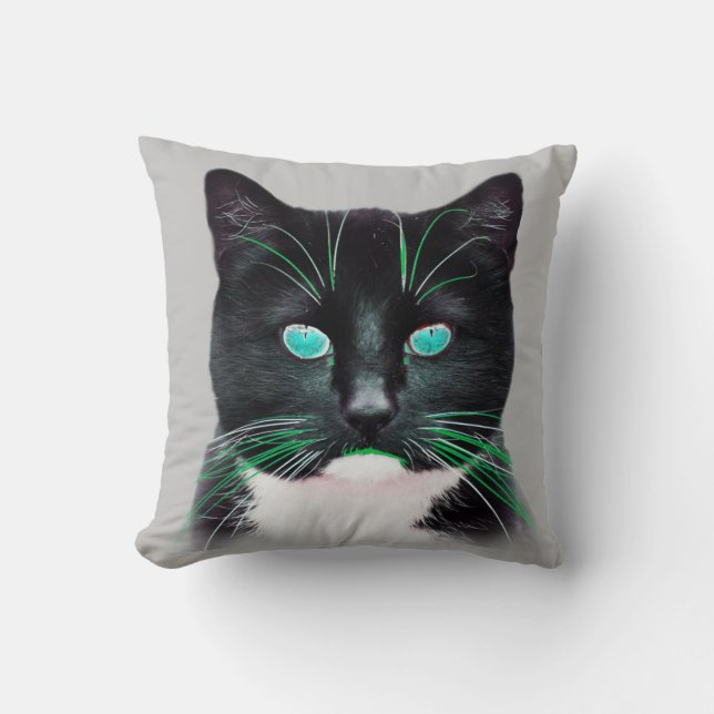 Cool Turquoise Eyed Cat Double Sided Throw Pillow (Front)