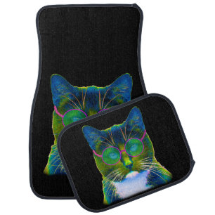 Cool Turquoise Eyed Cat In Sunglasses Car Floor Mat