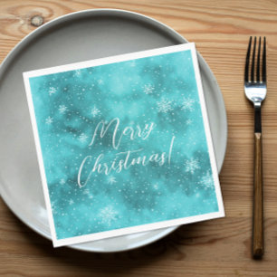 Cool Turquoise Winter Wonderland Snow Watercolor Napkins