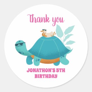 Cool Turtle and Bird Cartoon Kids Birthday Party