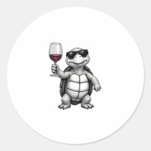 cool turtle drinking red wine art print_1 (1) classic round sticker