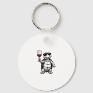 cool turtle drinking red wine art print_1 (1) keychain