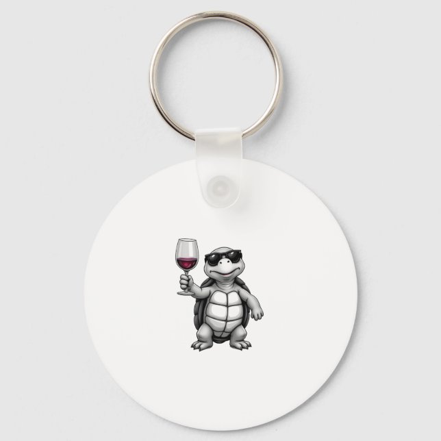 cool turtle drinking red wine art print_1 (1) keychain (Front)