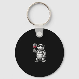 cool turtle drinking red wine art print_1 (1) keychain