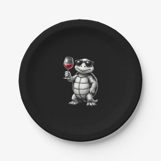 cool turtle drinking red wine art print_1 (1) paper plates (Front)