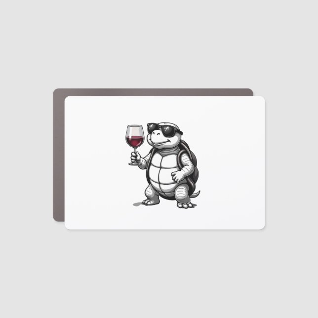 cool turtle drinking red wine art print_1 (2) car magnet (Front)
