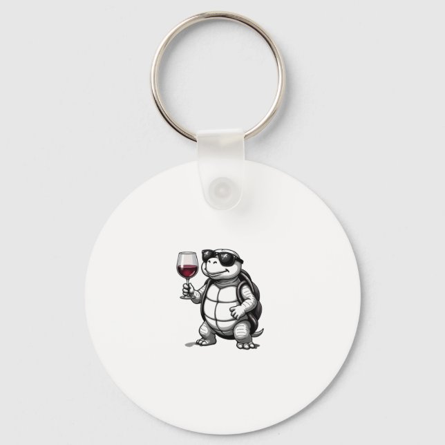 cool turtle drinking red wine art print_1 (2) keychain (Front)