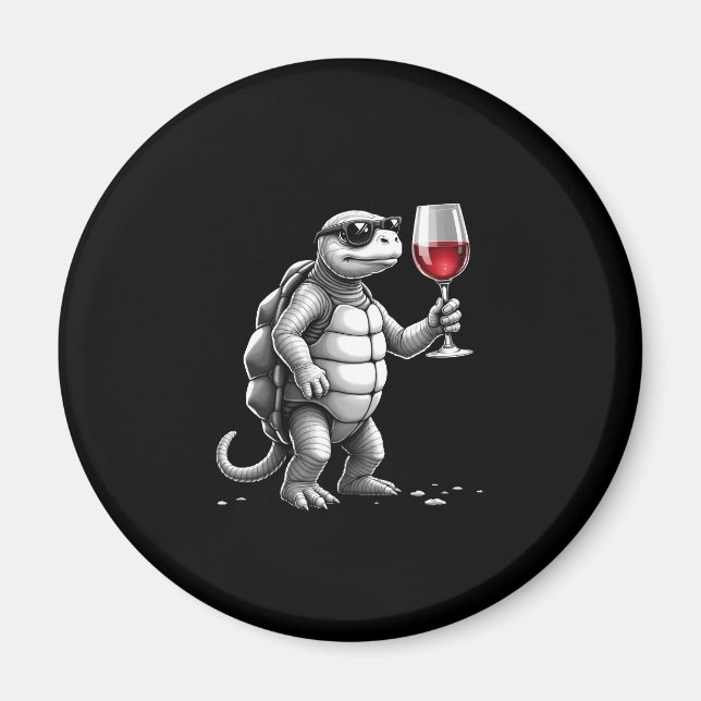 cool turtle drinking red wine art print_1 (2) magnet (Front)