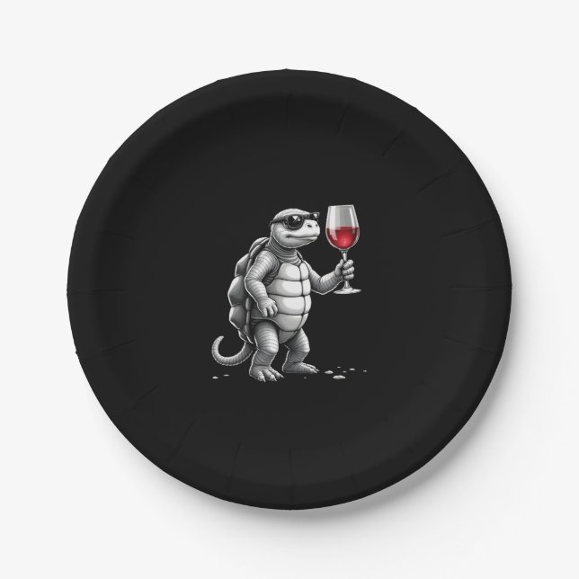 cool turtle drinking red wine art print_1 (2) paper plates (Front)