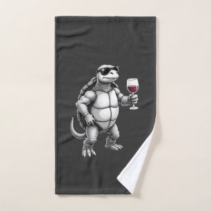 cool turtle drinking red wine art print_1 (3) hand towel