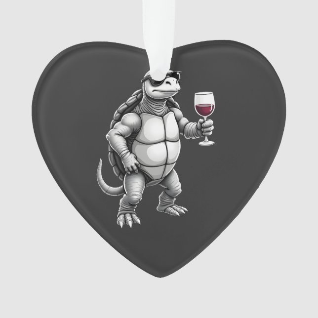 cool turtle drinking red wine art print_1 (3) ornament (Front)