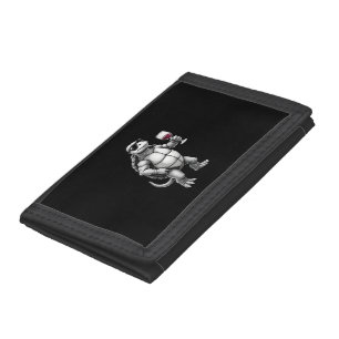 cool turtle drinking red wine art print_1 (3) tri-fold wallet
