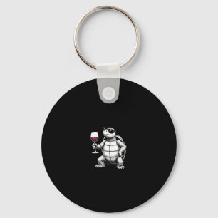 cool turtle drinking red wine art print_1 (4) keychain