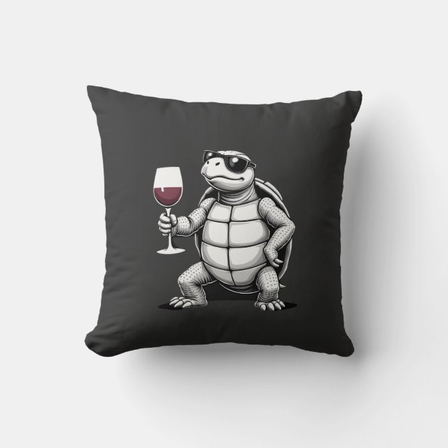 cool turtle drinking red wine art print_1 (4) throw pillow (Front)
