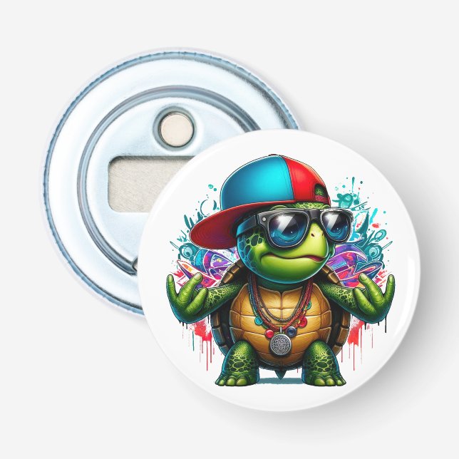 cool turtle hip hop  bottle opener (Front)