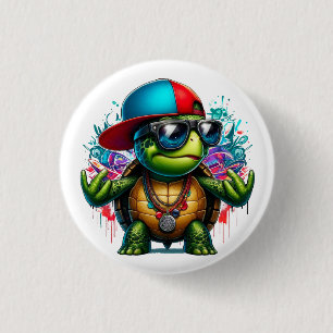 cool turtle hip hop button