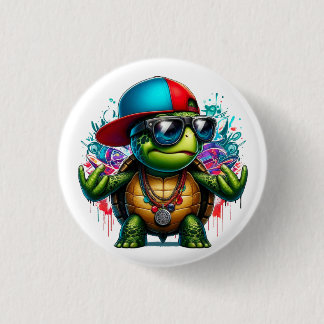 cool turtle hip hop button