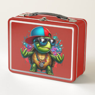cool turtle hip hop metal lunch box