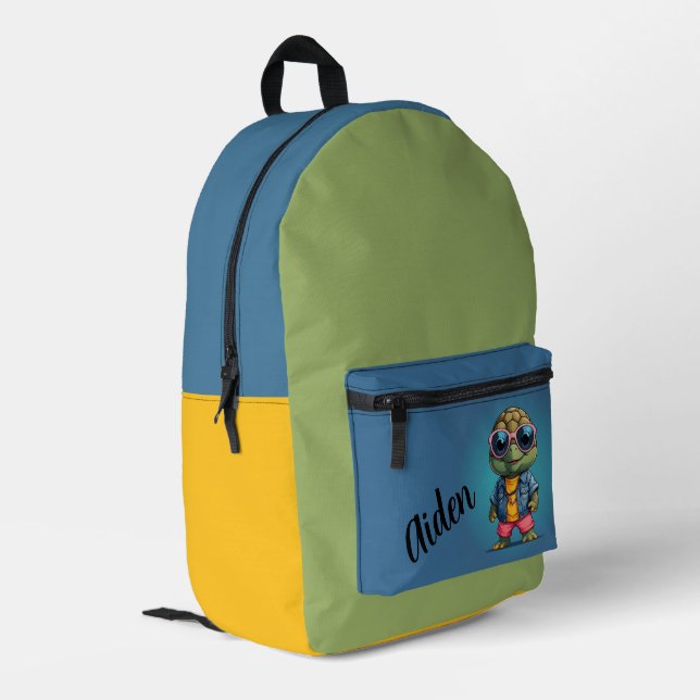 Cool Turtle Personalized  Printed Backpack (Back Corner Left)