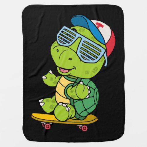 Cool turtle playing skateboard baby blanket